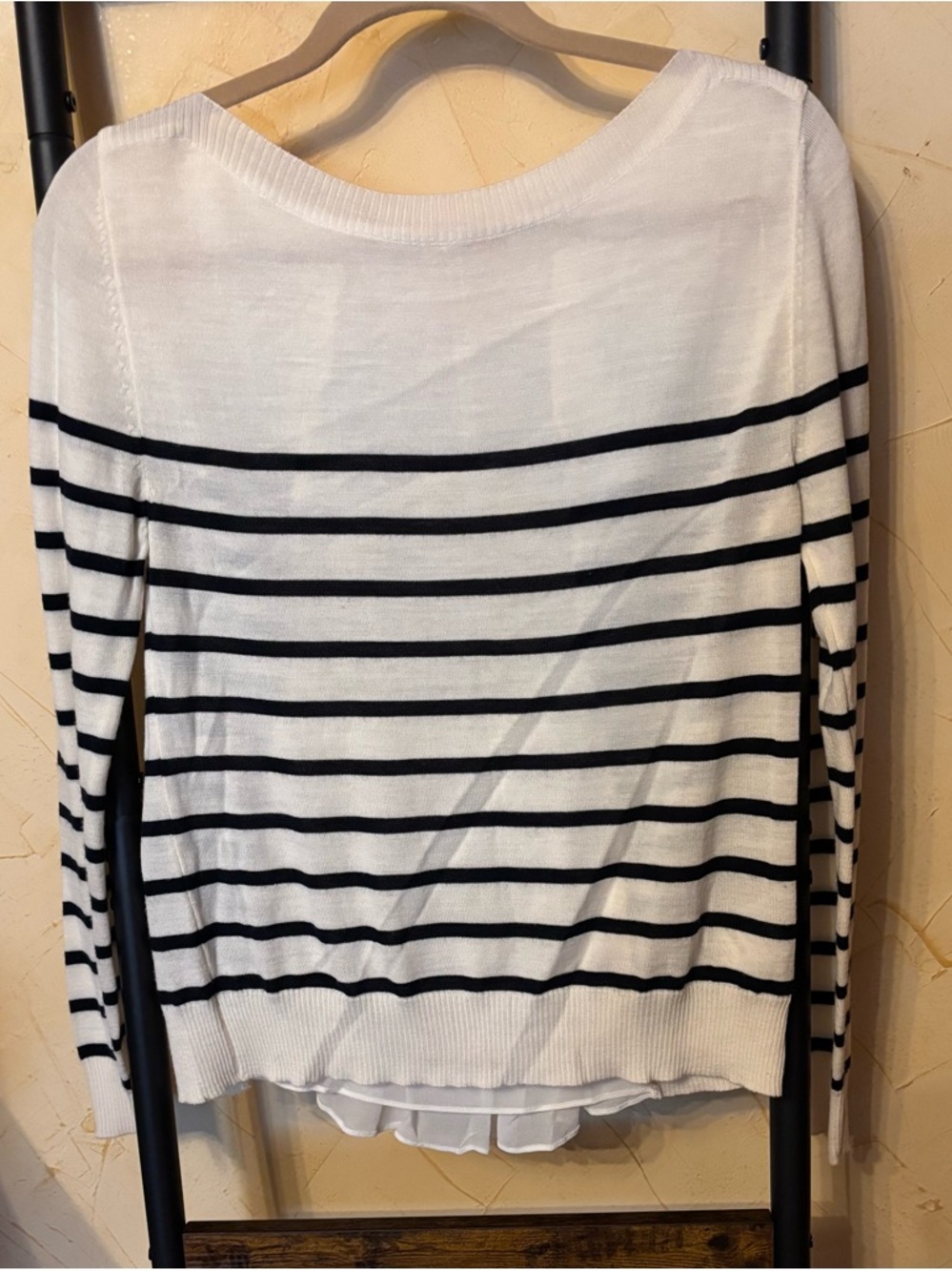 Maille Clu Size S Classic White & Navy Striped Boatneck Sweater